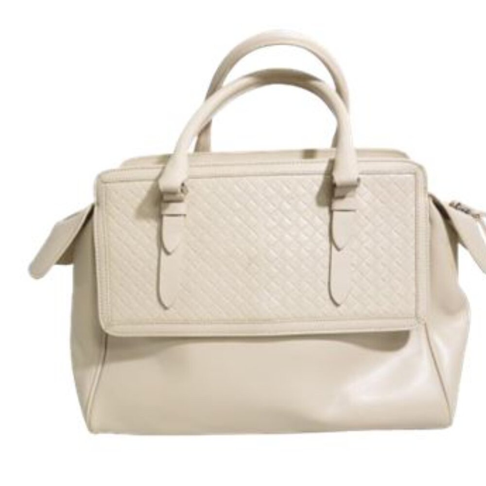 Vittoria Napoli Off White/Cream Double Handle Leather Satchel